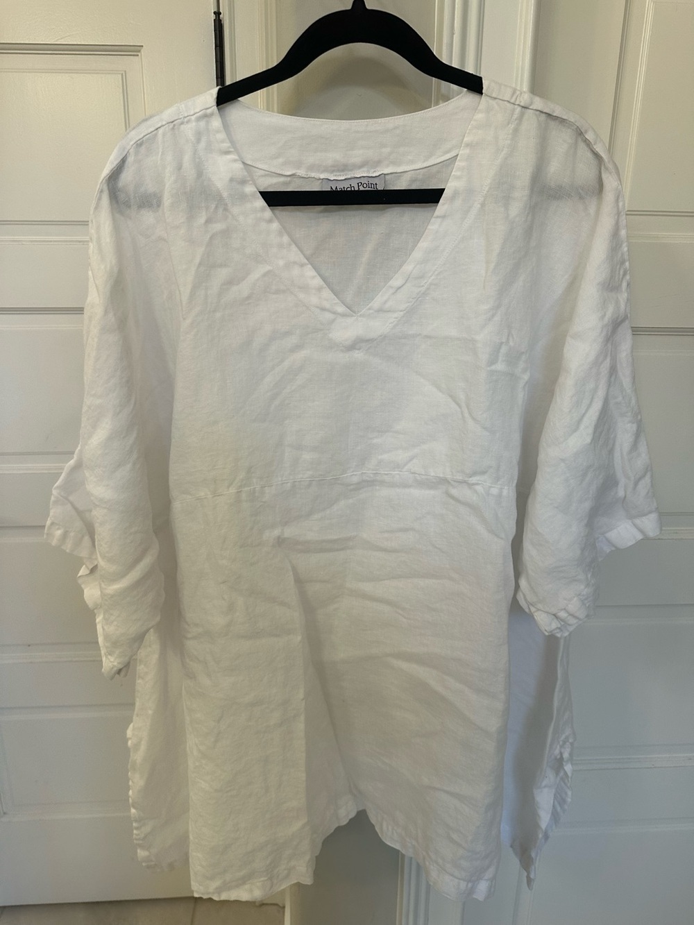 Match Point White 100% Linen V-Neck Shirt Tunic Kimono Flax Size 2X Plus HLT248